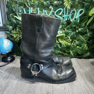 Square Toe Harness Boots Mens Motorcycle Brown Leather 70s Cats Paw Size 9.5